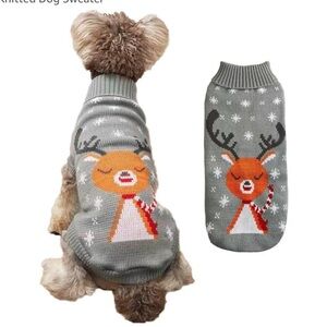 Gray Reindeer Knitted Dog Sweater